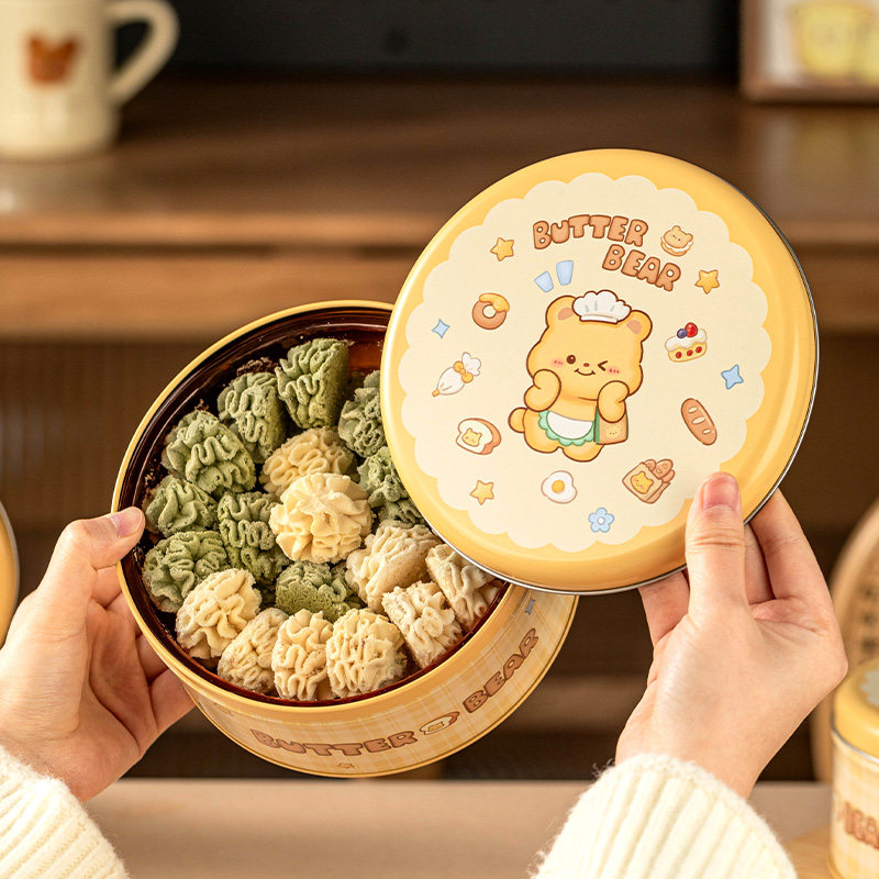 饼干包装盒子曲奇糖果铁圆形空罐马口牛轧烘焙巧克力雪花酥小熊礼