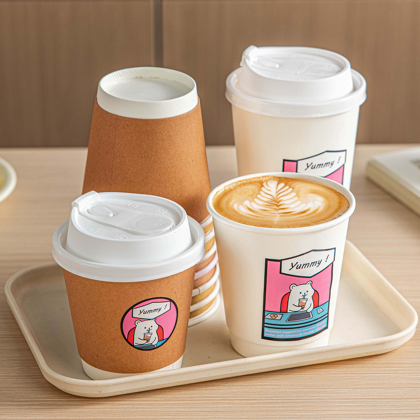 咖啡杯子一次性纸杯带盖专用家用加厚热饮奶茶杯外卖豆浆打包商用