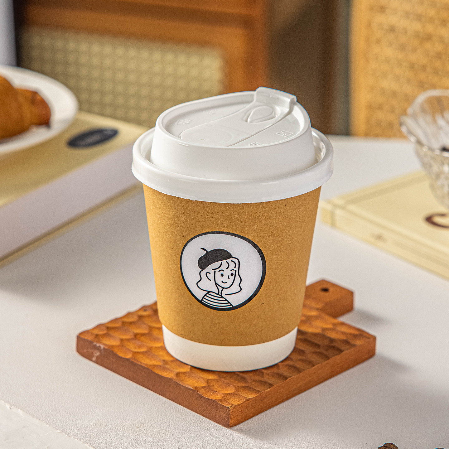 咖啡一次性纸杯子家用加厚豆浆商用式食品级水杯专用带盖外带奶茶