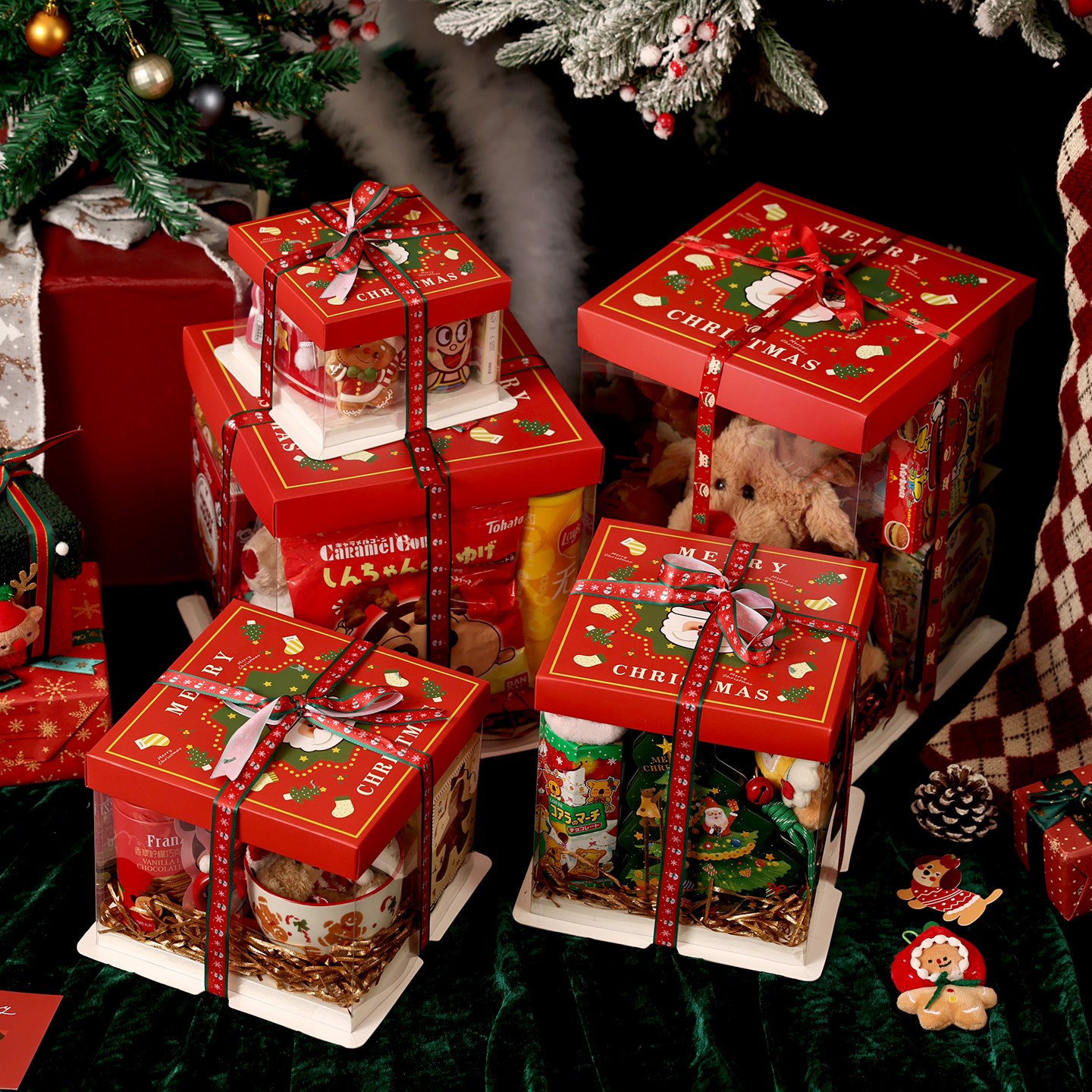 圣诞节零食礼盒蛋糕盒子包装礼物品透明空箱大礼包儿童468寸惊喜