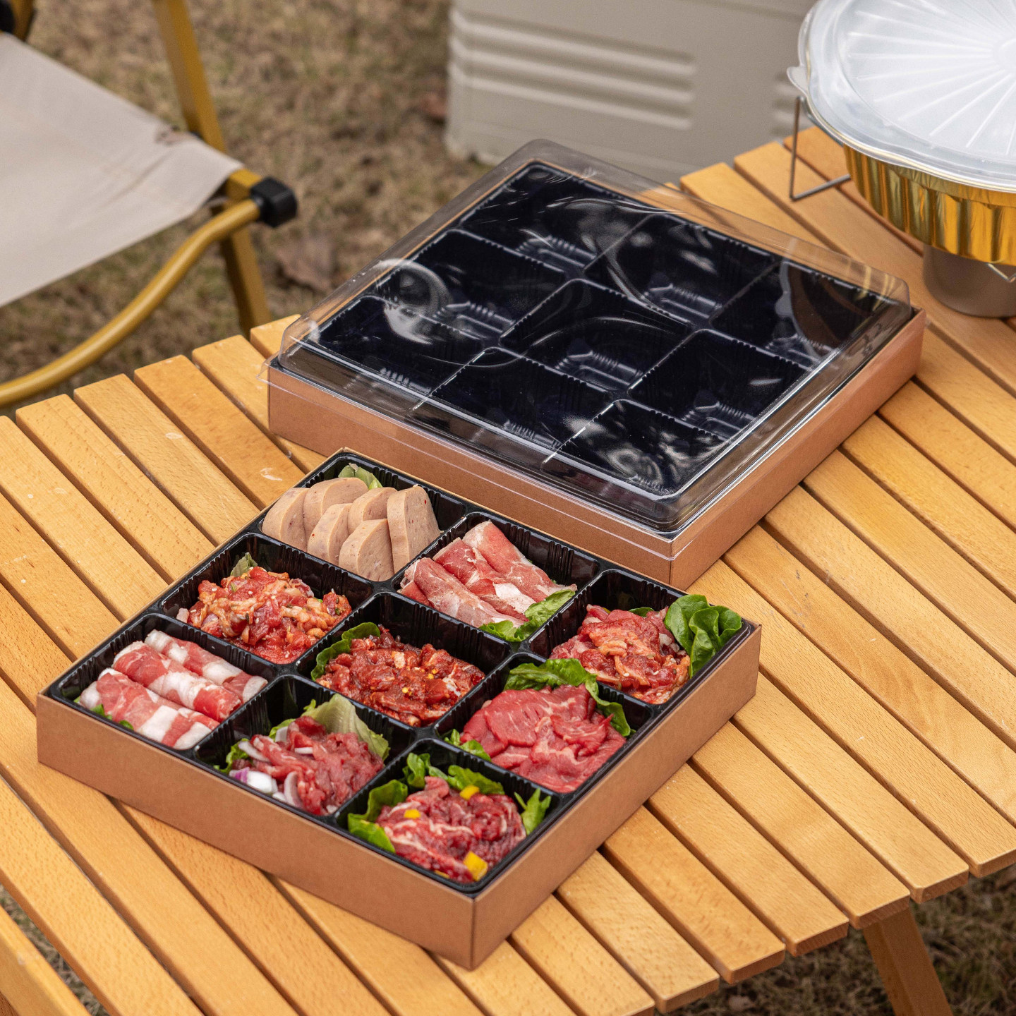 九宫格野餐盒烤肉水果火锅一次性子打包冬春游露营户外牛皮纸便当