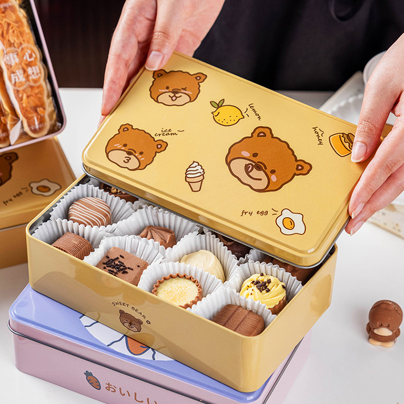 曲奇饼干包装盒铁盒空罐子巧克力长方形糖果甜品烘焙袋储存点心小