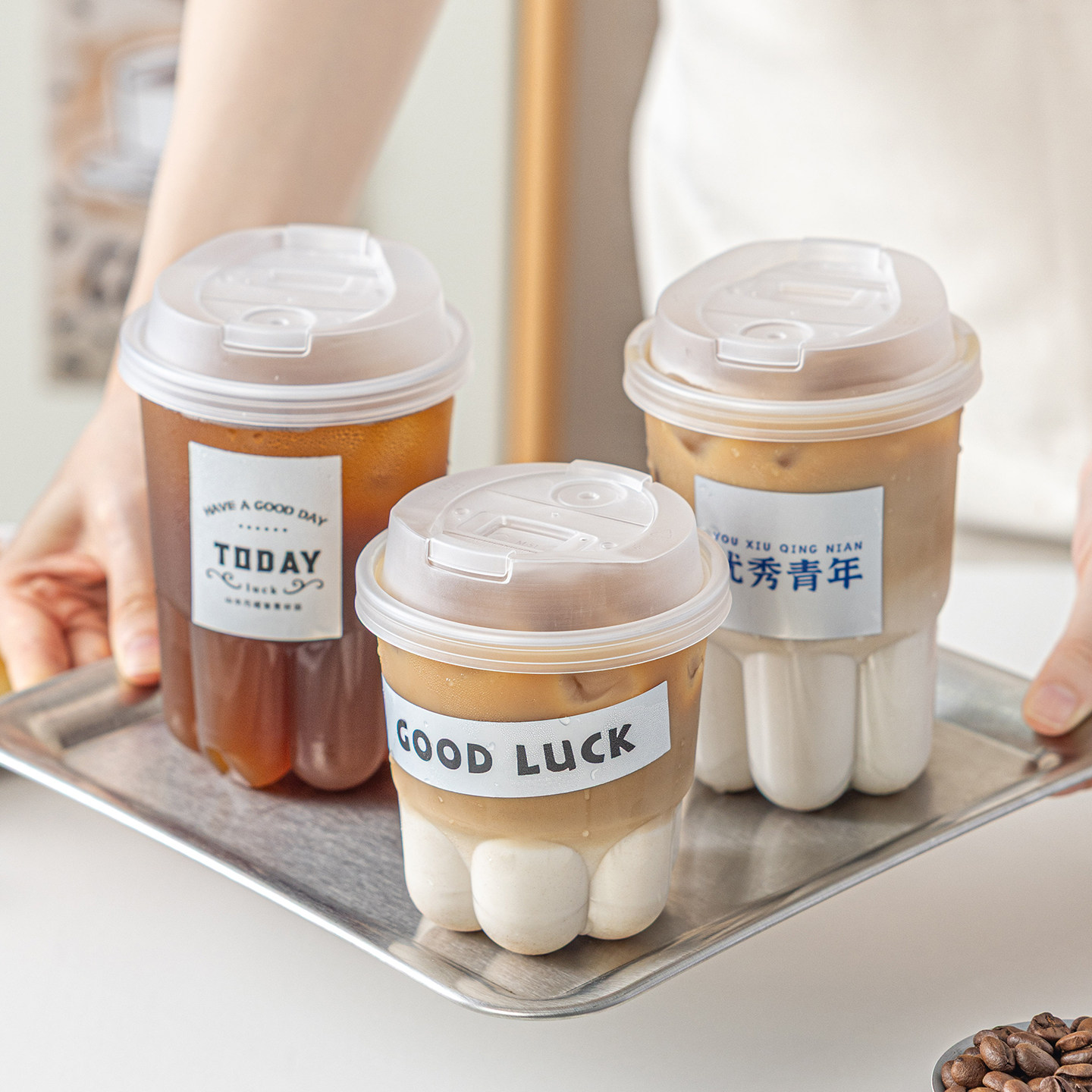一次性咖啡杯子奶茶带盖冷饮杯猫爪杯高颜值高档精致外出携带打包图片