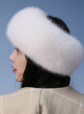古风白色无顶帽毛绒绒民族风发带雪景拍照超仙仿狐狸毛皮草空顶帽