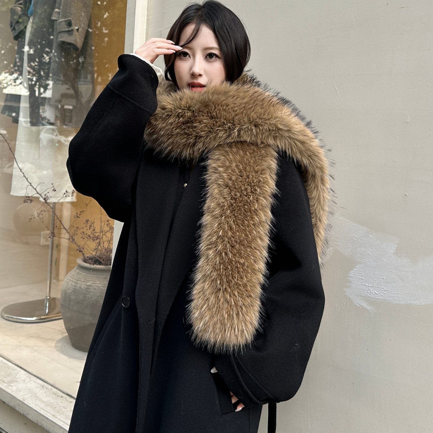 双面毛毛围巾长款冬季女士时尚