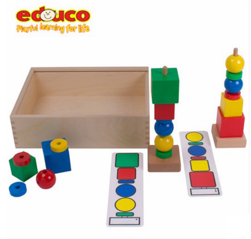 宝宝桌面串珠大号数学形状积木荷兰EDUCO形状叠塔游戏4岁早教教具