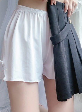 夏季宽松冰丝白色蕾丝打底短裤女
