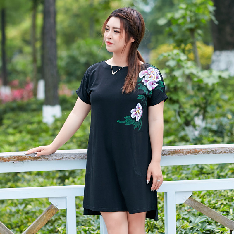 胖mm大码女装上衣短袖2020年夏装遮肚宽松胖妞妹妹加肥加大200斤