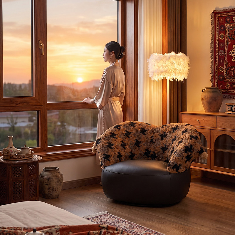 小丑椅单人旋转沙发椅意式旋转休闲椅轻奢真皮沙发椅现代简约转椅