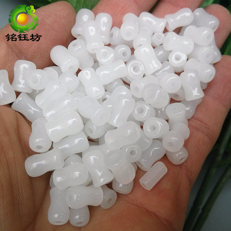 普通玉石散珠天然白玉花瓶珠圆珠项链手链 配珠 DIY手工编织配件
