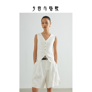 乡音与路歌 极简风亚麻短裤女夏季松弛感五分裤休闲裤亚麻风