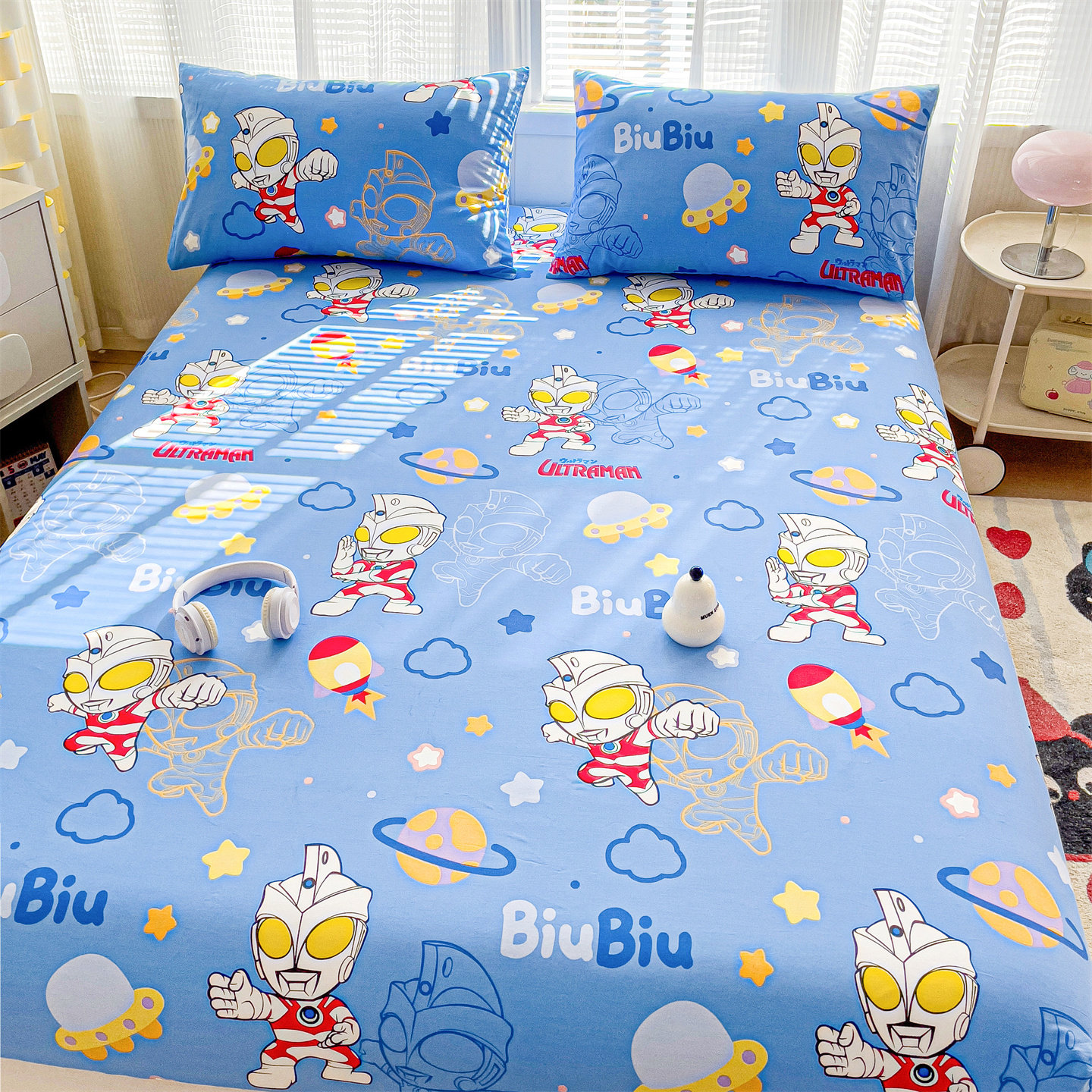 迪士尼纯棉床笠单件儿童卡通床罩全棉床垫保护罩奥特曼床单三件套