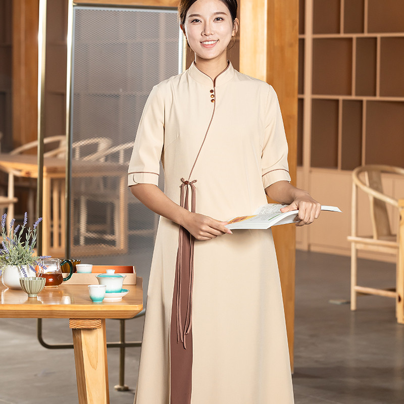 新款中式高端餐饮酒店服务员工作服中式餐厅中式茶楼茶艺师工作服