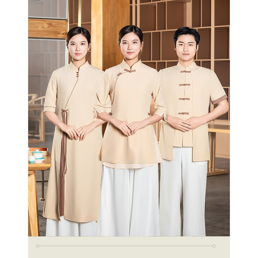 新款中式高端餐饮酒店服务员工作服中式餐厅中式茶楼茶艺师工作服