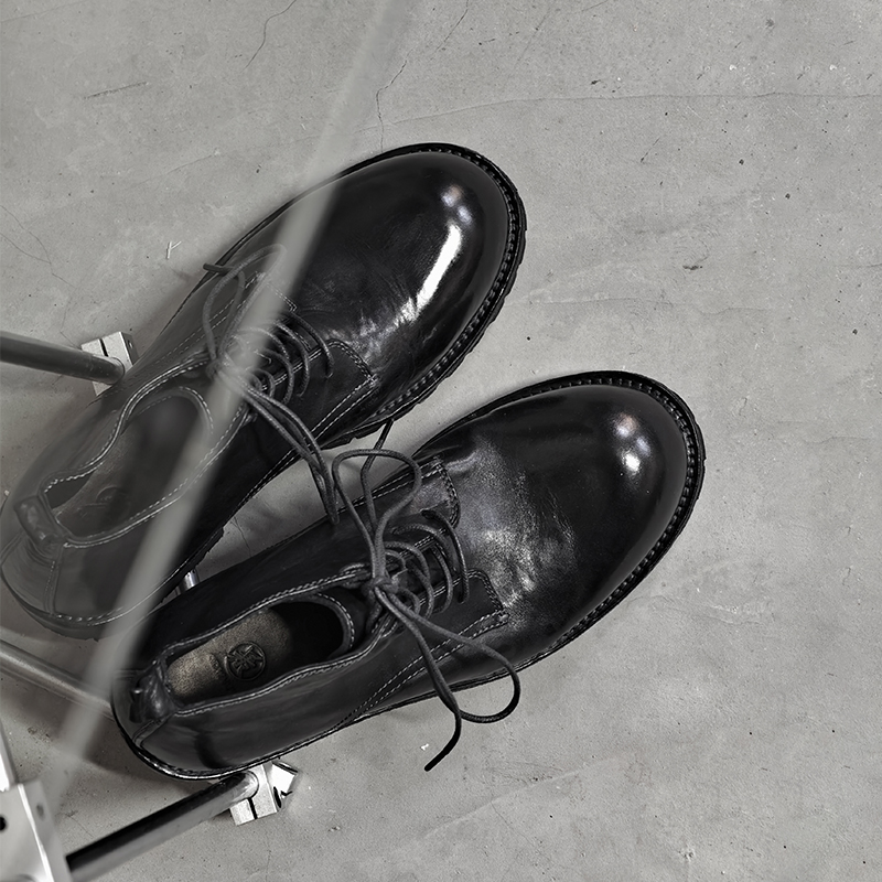 日系真皮马皮马丁靴男圆头短筒工装靴水洗做旧复古短靴大头皮鞋春