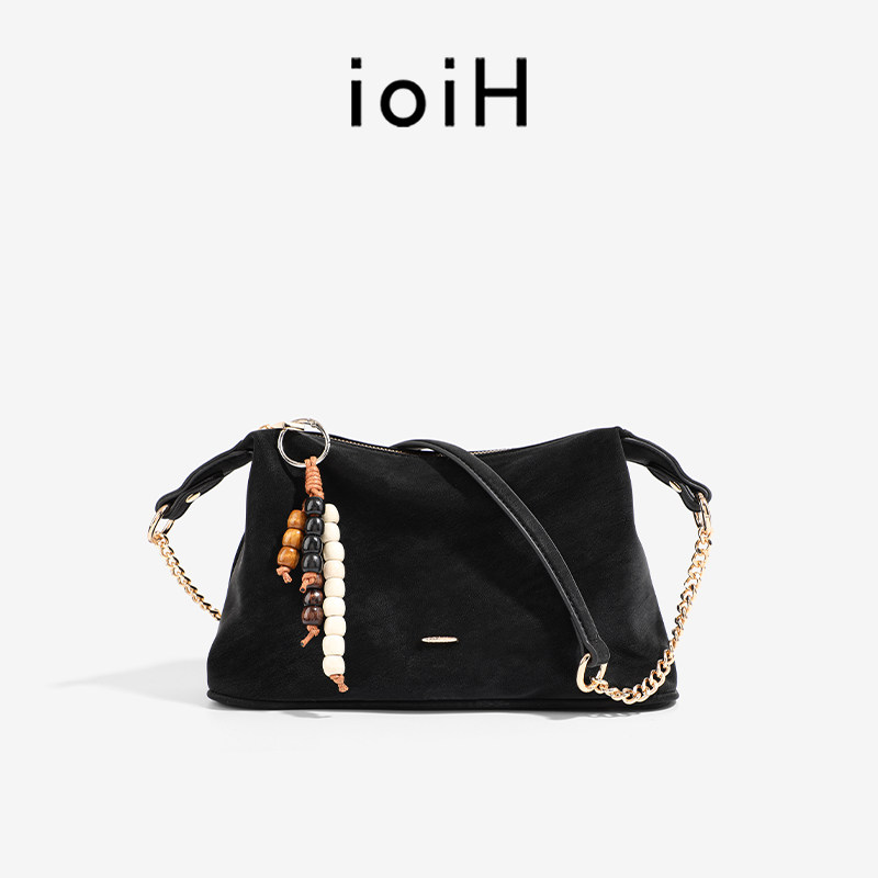 IOIH 高级感小众 黑色枕头包软皮复古休闲单肩斜挎小包女通勤百搭