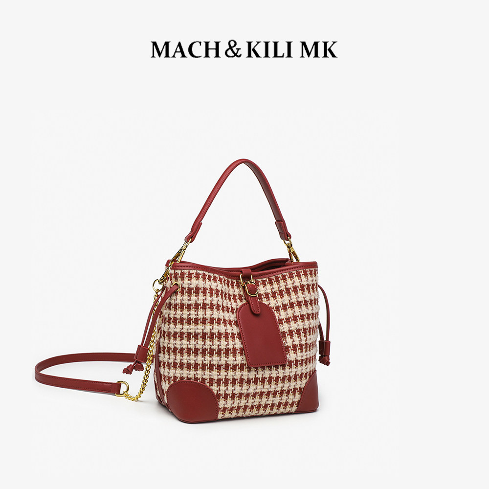 MACH＆KILI MK 红色水桶包包女2025新款高级感新娘结婚包斜挎包