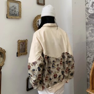 常年大货直播韩版复古满印小熊外套情侣可穿潮102B-W362P55图片