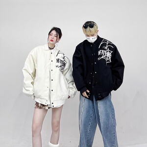 美式蜘蛛网刺绣夹克棒球服秋薄款男女宽松情侣外套102B-JK8111P85图片