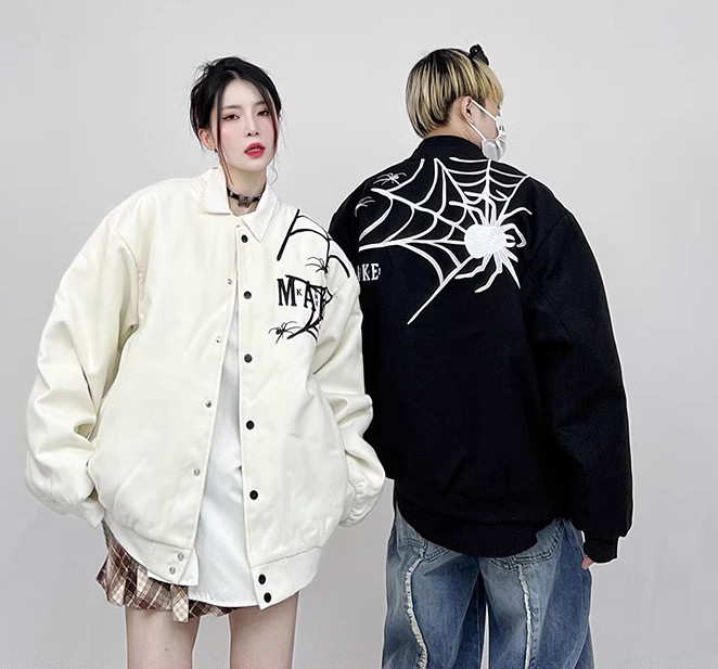 美式蜘蛛网刺绣夹克棒球服秋薄款男女宽松情侣外套102B-JK8111P85图片