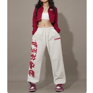 街舞抽绳设计运动裤女宽松阔腿美式嘻哈卫裤长裤102B-K8809P40图片
