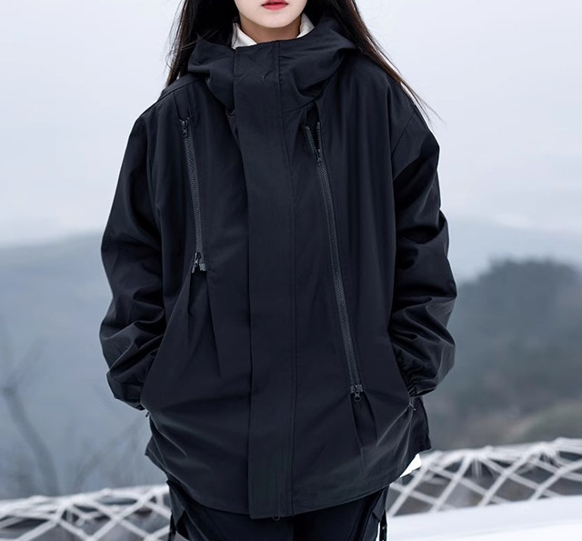 秋防水双拉链休闲运动服男女宽松机能工装美式冲锋衣102B-W738P75图片