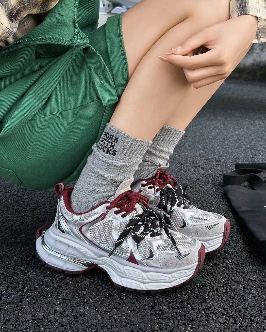 实体！卓丽奇2025新款真皮系带厚底老爹鞋松糕底女士运动百搭时尚