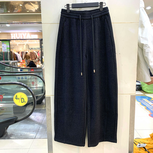 33-9911 时尚抽绳松紧腰加绒加厚羊毛呢休闲裤弯刀裤女裤欧货冬装