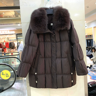 蓝泰101 超大狐狸毛领压褶设计感休闲加厚保暖小个中长鹅绒羽绒服