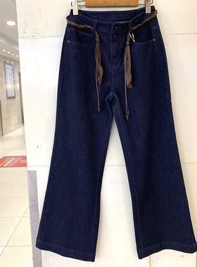 MA78056欧洲站时尚百搭丝巾腰带大筒喇叭裤弹力牛仔裤减龄女裤秋