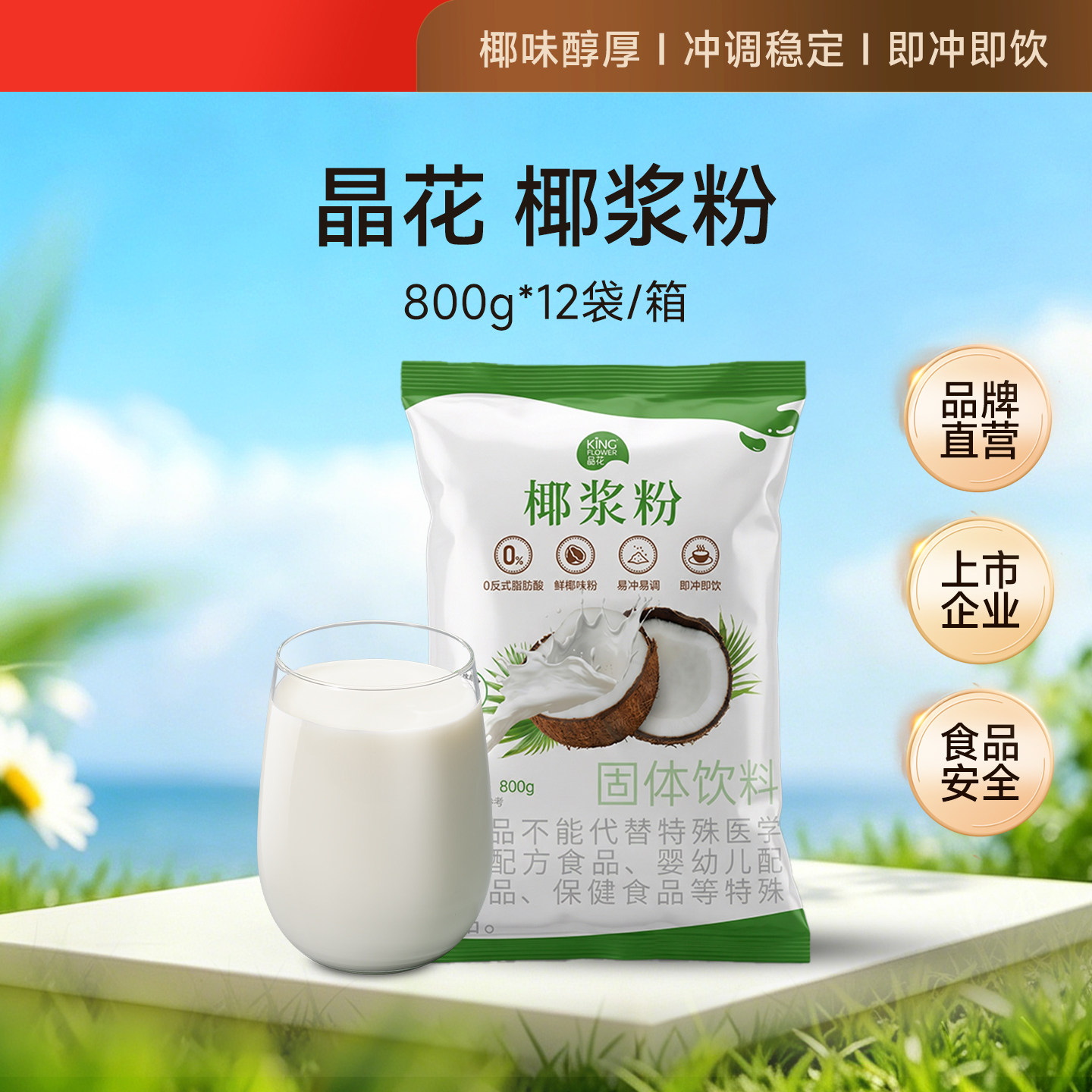 晶花新款椰浆粉原味椰子粉烘焙奶茶店原材料家用冲饮椰汁800g图片