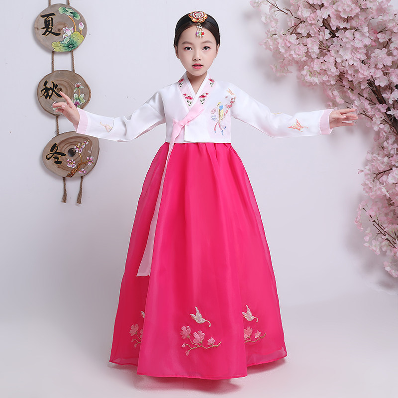 大长今朝鲜族表演出服装小孩白衣套装传统儿童女童韩服女宝宝童装