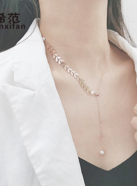 925纯银项链女网红ins麦穗珍珠项