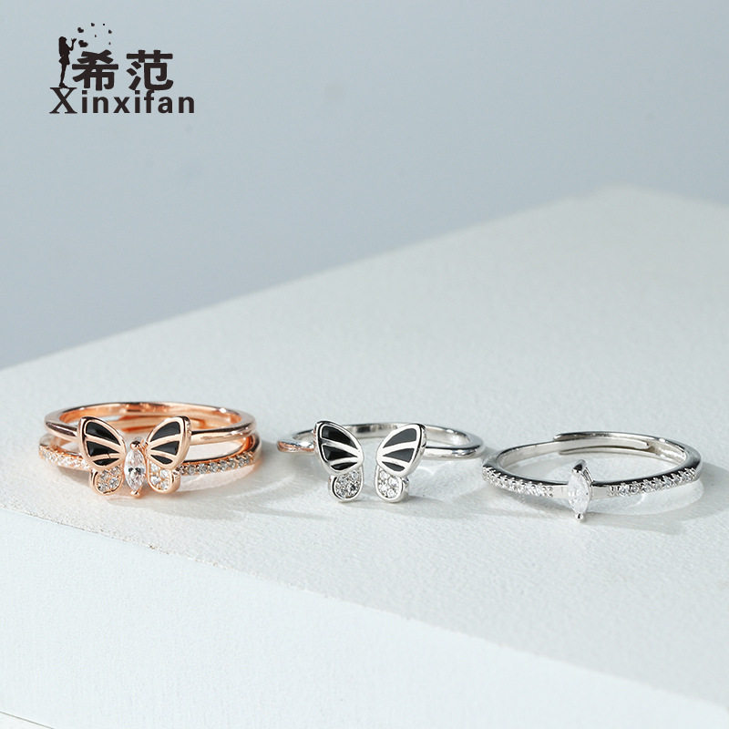 s925纯银二合一蝴蝶戒指女超仙时