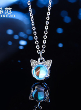 s925纯银小猫咪项链锁骨链玫瑰金