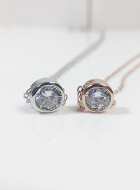 925纯银项链圆形单锆石锁骨链女