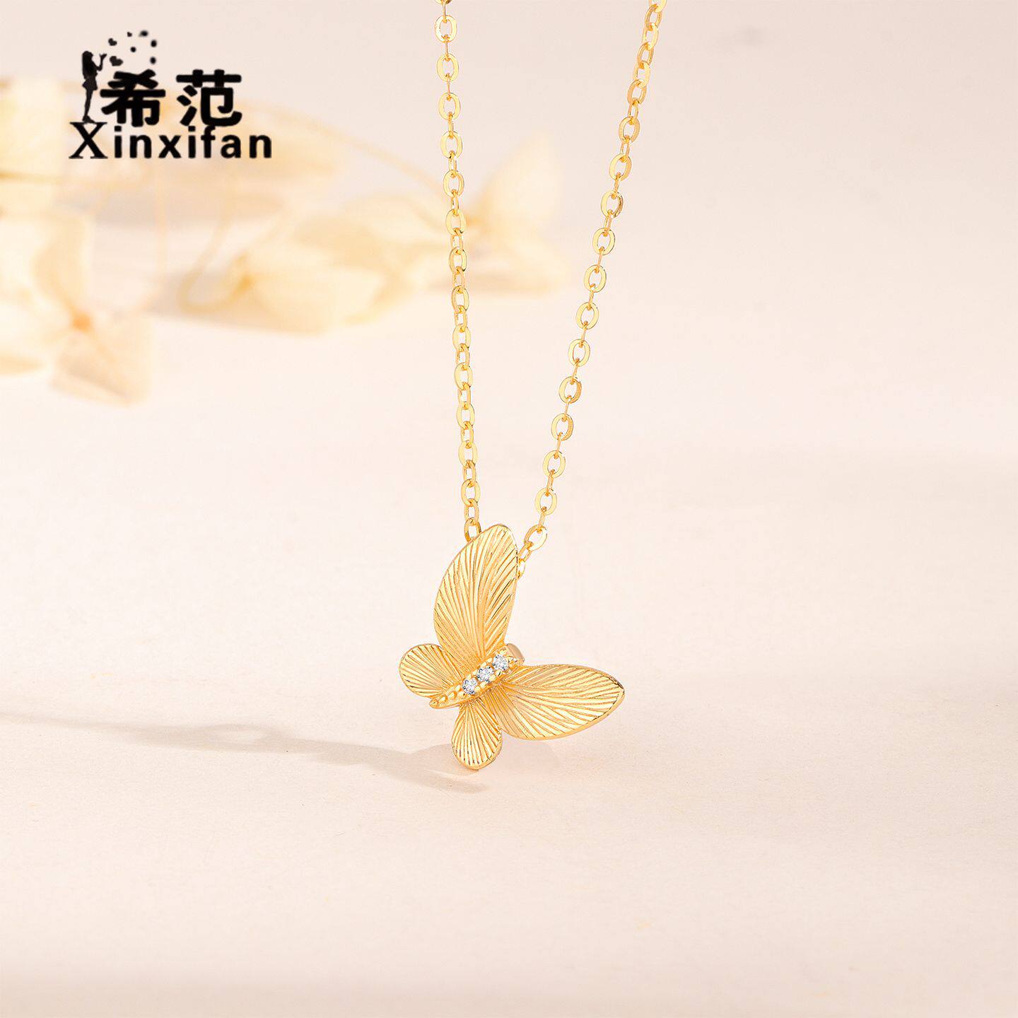 s925纯银古法拉丝蝴蝶项链女生精致个性翩翩起舞锁骨链小红书同款