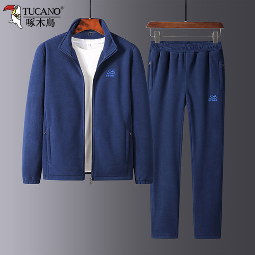 啄木鸟秋冬加绒加厚卫衣运动套装