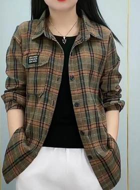 中老年棉女士防晒上衣衬衣休闲格子中年衣妈妈衬衫2024长袖棉质