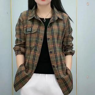 中老年棉女士防晒上衣衬衣休闲格子中年衣妈妈衬衫 棉质 2024长袖