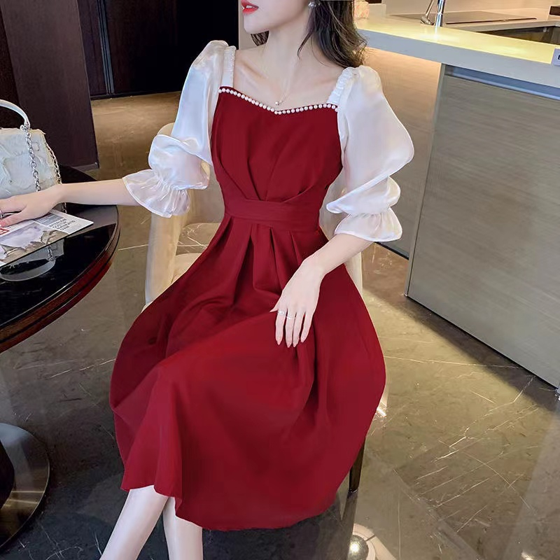 法式假两件连衣裙女春夏