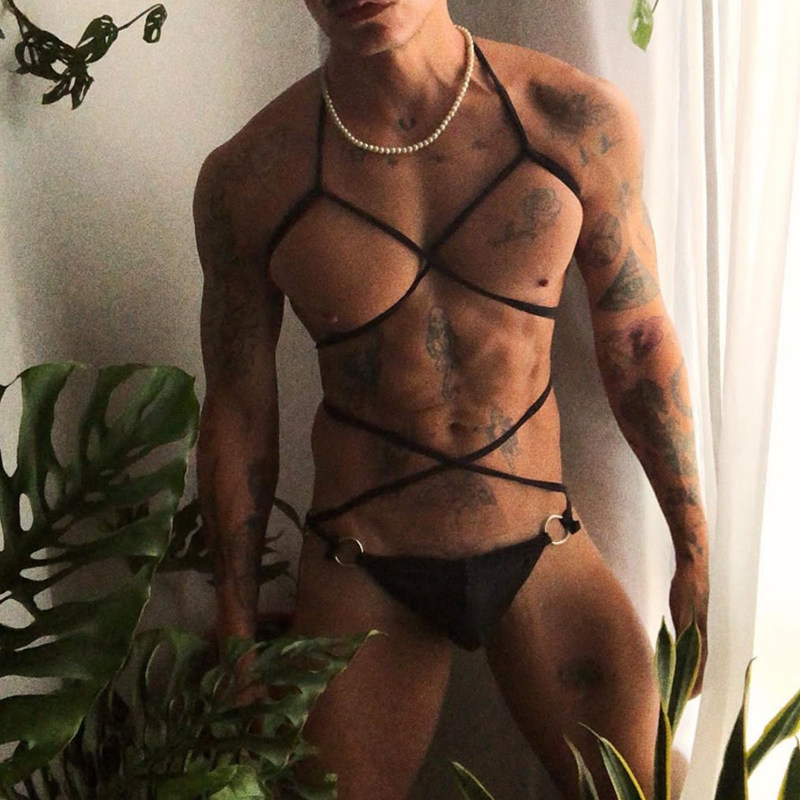 青年潮流个性男式低腰三角镂空双丁内裤性感受可爱丁字裤