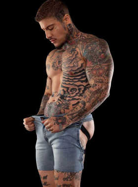 美式高街浅蓝色牛仔短裤男松紧抽绳休闲五分裤夏季薄款男士直筒裤