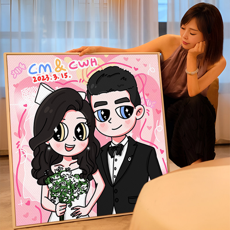 新婚生日礼物星蝶公主手绘装饰画情侣定制卡通画油画客厅人像挂画高性价比高么？