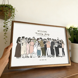 多人合照手绘Q版卡通相框照片定制公司集体照毕业照全家福设计漫