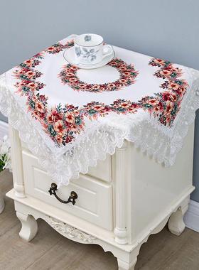 60*60cm繁花似锦白色防尘盖巾绒布印花床头柜盖布（两个装）