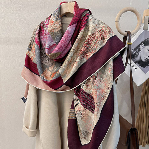 秋冬卷边韩版女真丝羊毛围巾百搭