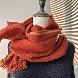 新款Cashmere红色100%山羊绒围巾女冬季编织麦穗纹多功能保暖围脖