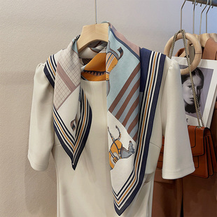 轻奢雾霾色系！真丝双绉丝巾女气质时髦九宫格骏马桑蚕丝披肩两用