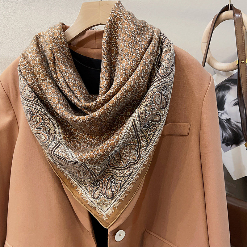 卡布奇诺色系！18姆米斜纹砂洗真丝丝巾女复古轻奢桑蚕丝披肩两用